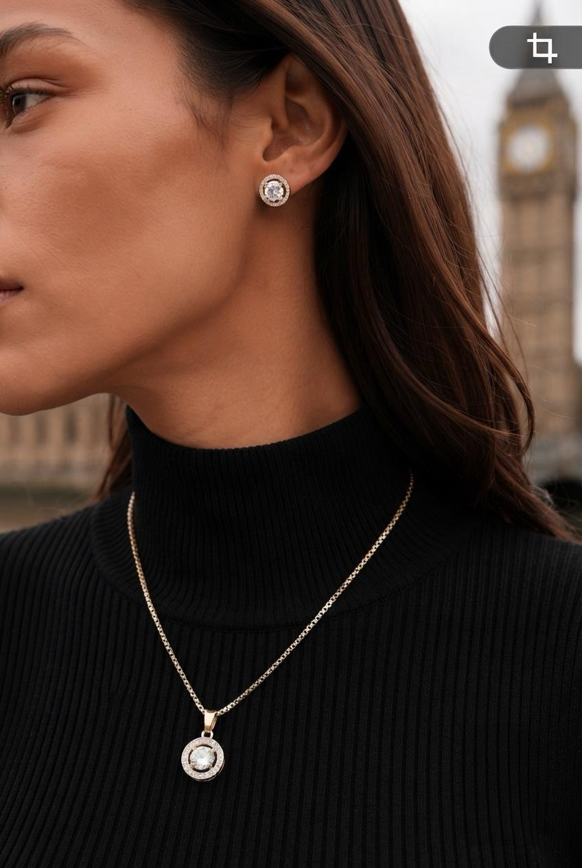 The Regent Halo Jewellery Set — Gold & Crystal Premium Jewellery Collection • Timeless British Elegance • Designed for Everyday Luxury