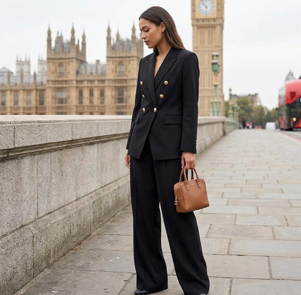 The Windsor Suit — Black tailored blazer and wide-leg trousers