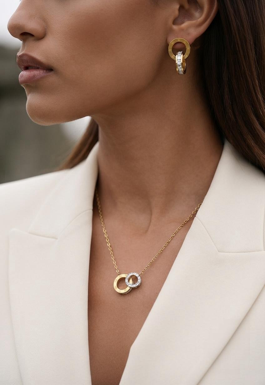 The Sloane Interlock Jewellery Set — Gold & Crystal Premium Jewellery Collection • Timeless British Elegance • Designed for Everyday Luxury